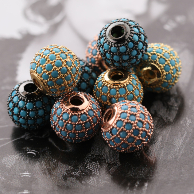 Wholesale Beautiful DIY Turquoise Stone Micro Pave Bracelet Making Copper Beads for Women