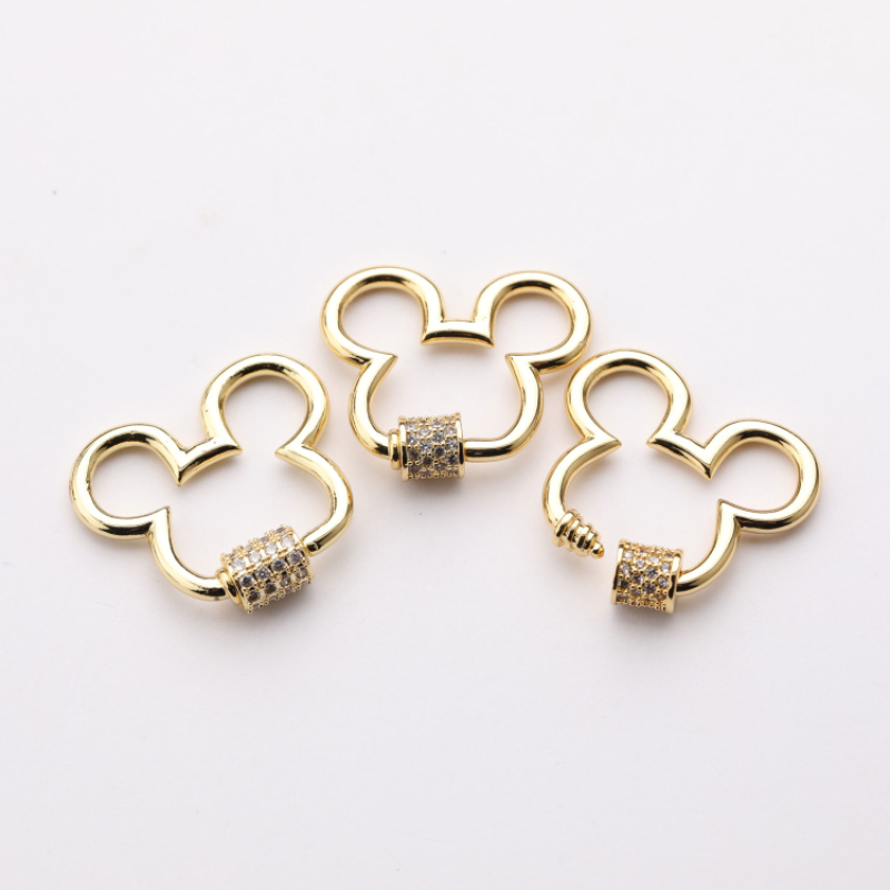 High Quality CZ Micro Pave Mickey Screw Clasp Carabiner Mickey Pendant for Necklace Bracelet Jewelry Findings Clasps & Hooks