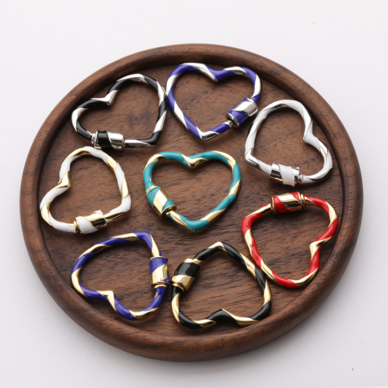 Gold and Silver Plated Enameled Screw Clasp Heart Carabiner Hook Pendant Jewelry Findings