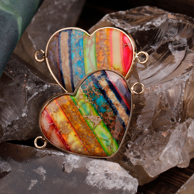 Colorful energy stone Gold-plated hearts with copper frames Bracelet pendant