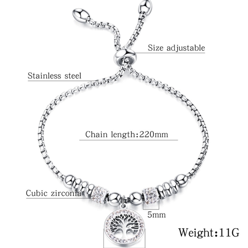 Adjustable Romantic Life Tree Forever Chain Women Charm Stainless Steel Bracelets