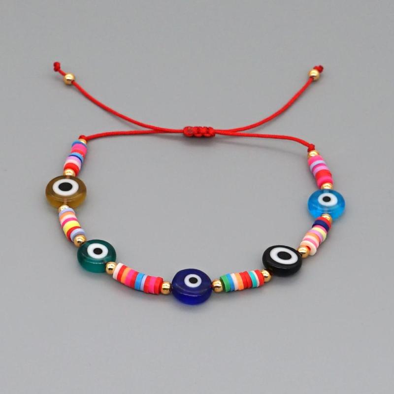 Lucky Handmade Adjustable Turkish Devil Eye Heishi Disc String Polymer Clay Beads Bracelets