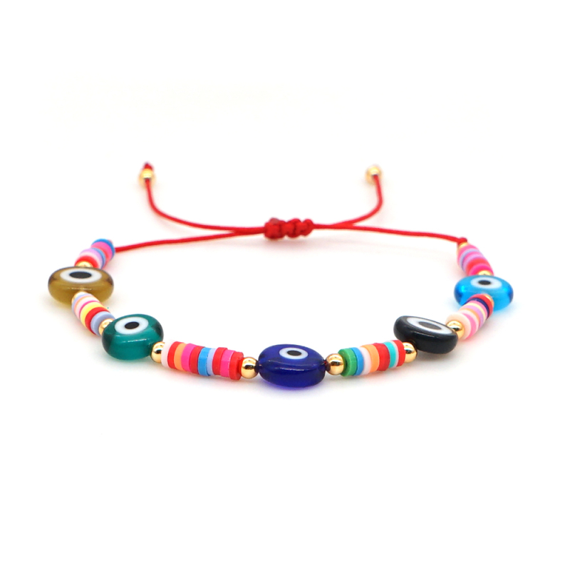 Lucky Handmade Adjustable Turkish Devil Eye Heishi Disc String Polymer Clay Beads Bracelets