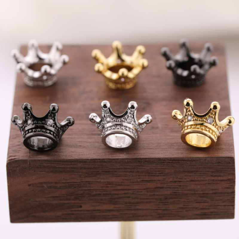 Clear Cubic Zirconia CZ Micro Pave Brass Material Gold Crown Charms Loose Beads for DIY jewelry making