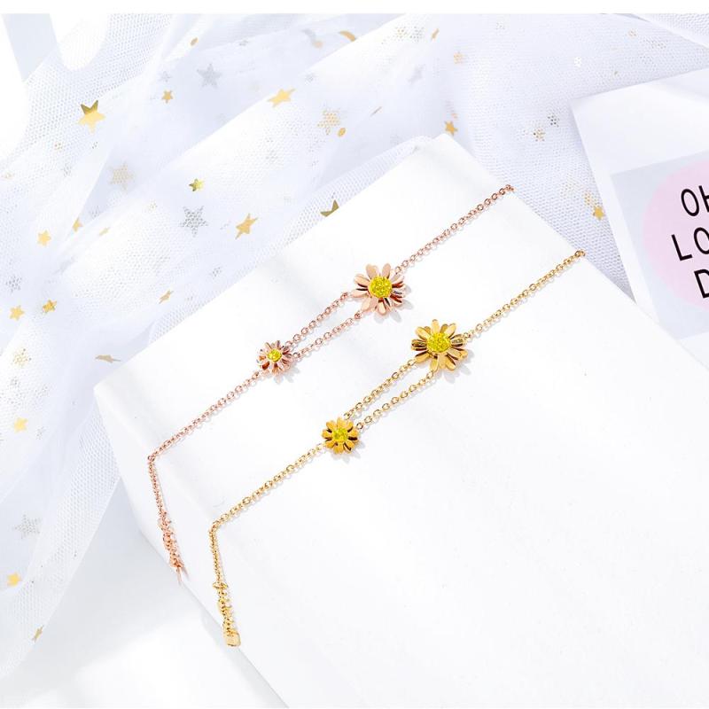 Custom Rose Gold Plated Flower Jewelry Women Bracelet  Zircon Adjustable Stainless Steel Chain Wrist Band Bracelets Bangles