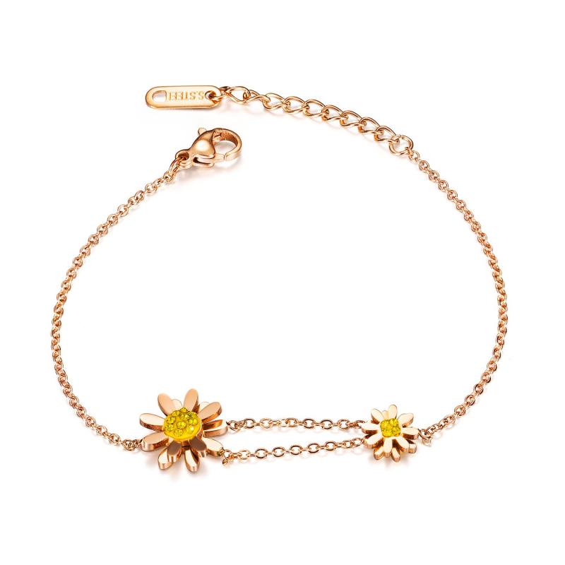 Custom Rose Gold Plated Flower Jewelry Women Bracelet  Zircon Adjustable Stainless Steel Chain Wrist Band Bracelets Bangles