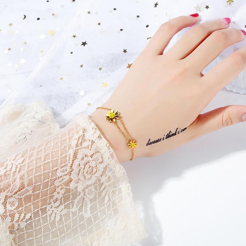 Custom Rose Gold Plated Flower Jewelry Women Bracelet  Zircon Adjustable Stainless Steel Chain Wrist Band Bracelets Bangles