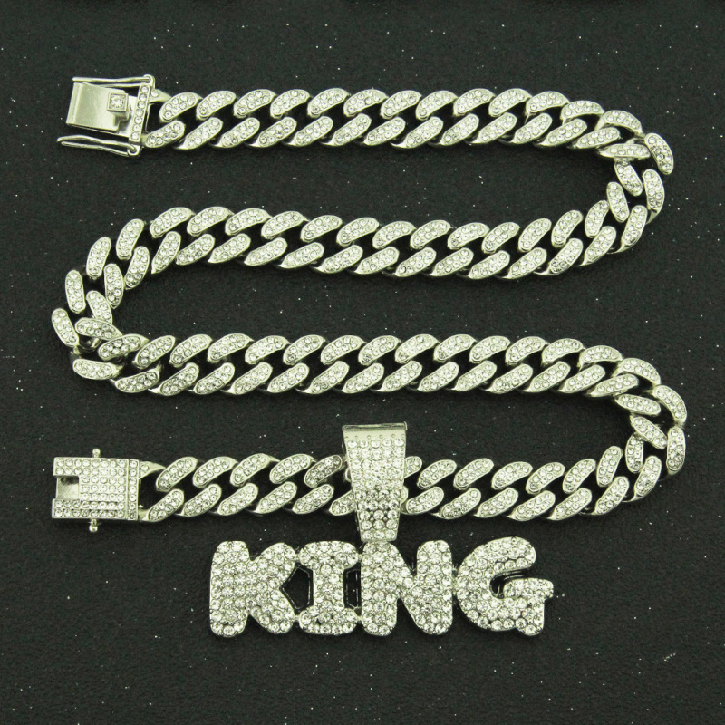 Hip Hop Style Gold Silver Plated Cool Design Men Cuban Miami Link Chain KING Pendant Necklace