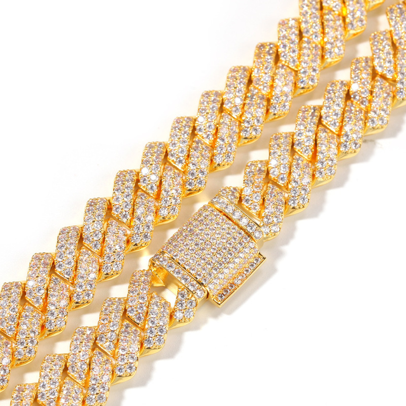 13 mm Width Luxury Design Hip Hop CZ Zircon Silver Plated Brass Diamonds Cuban Link Chain Necklace
