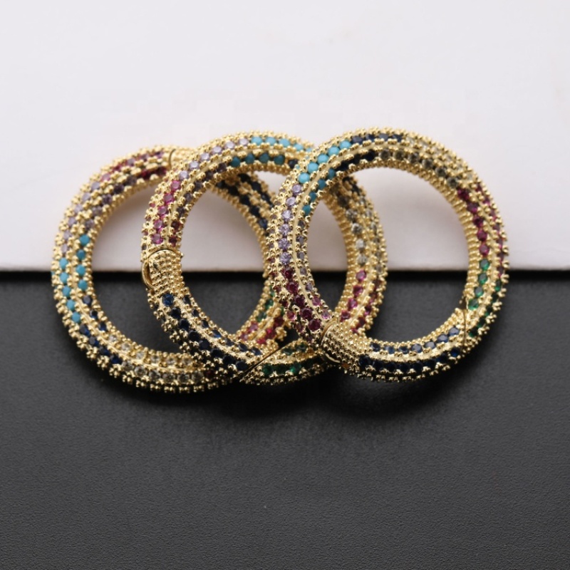 Hot Selling Multi  CZ Micro Pave Round Clasp Carabiner Clasp for Necklace Jewelry Findings 26MM