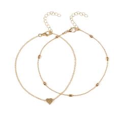 New Trendy Summer Gold Chain Sandal Barefoot Foot Jewelry Layered Heart Pendant Beaded Anklet Bracelet