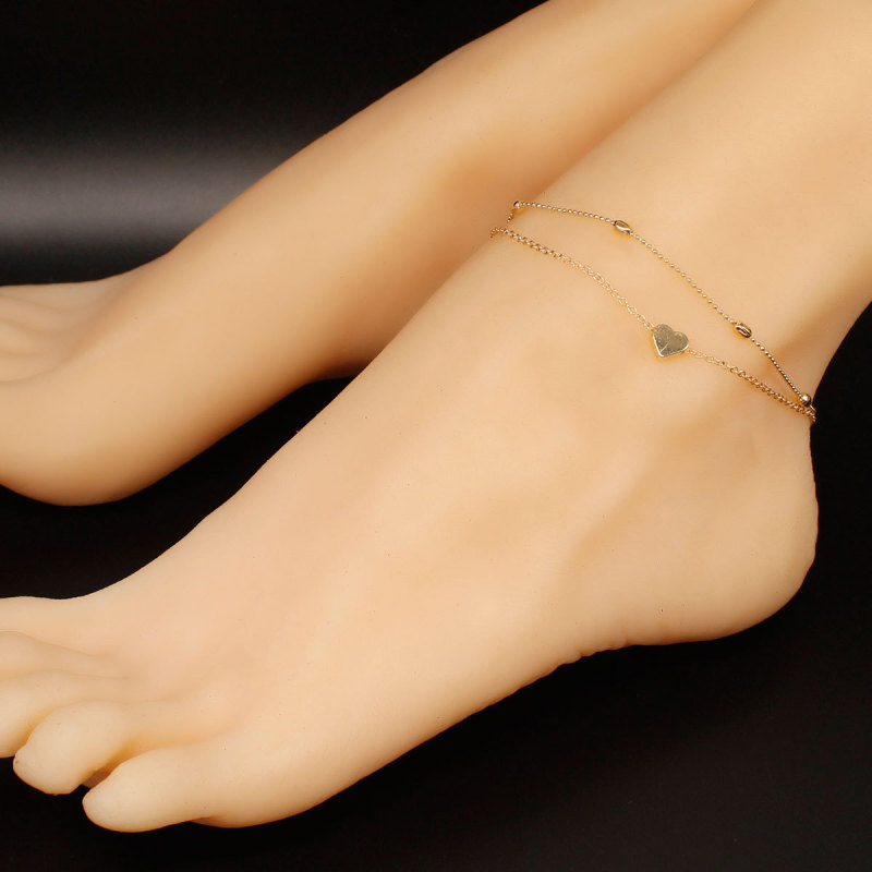 New Trendy Summer Gold Chain Sandal Barefoot Foot Jewelry Layered Heart Pendant Beaded Anklet Bracelet