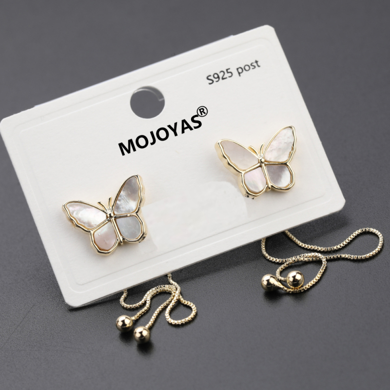 Latest Design Women Beautiful 18K Gold Plated Hoop Shiny Shell Butterfly Earrings with Tassel