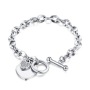 Personalized Stainless Steel Rose Gold Heart Charm Bracelet Engraved Name Minimalist Toggle Pendant For Women
