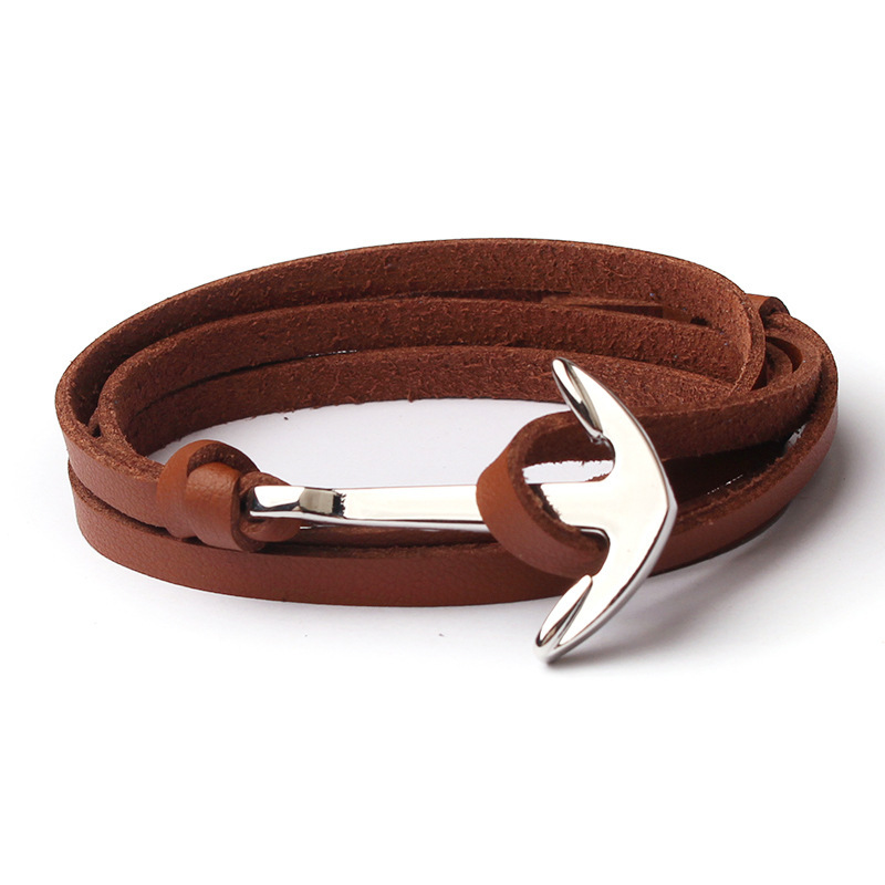 2021 Low MOQ Fashion Design Silver Metal Anchor Colorful Leather Bracelet for Sale