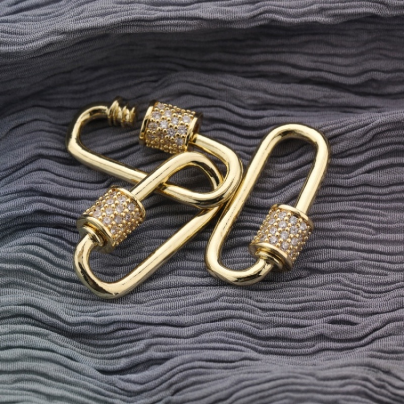 Custom Design Gold Plated Copper White Zircon DIY Carabiner Jewelry Accessory