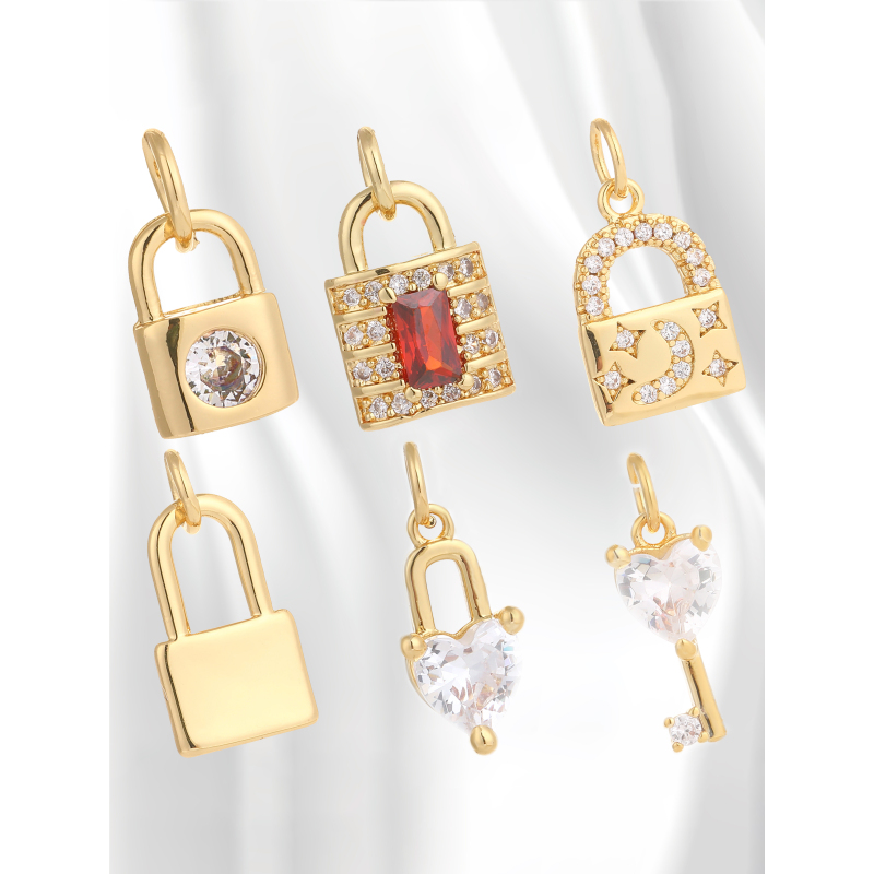 Wholesale Custom Factory Fashion Accessories Necklace Bracelet Pendant Zircon Charm Cubic Key Lock Diy Copper Jewelry