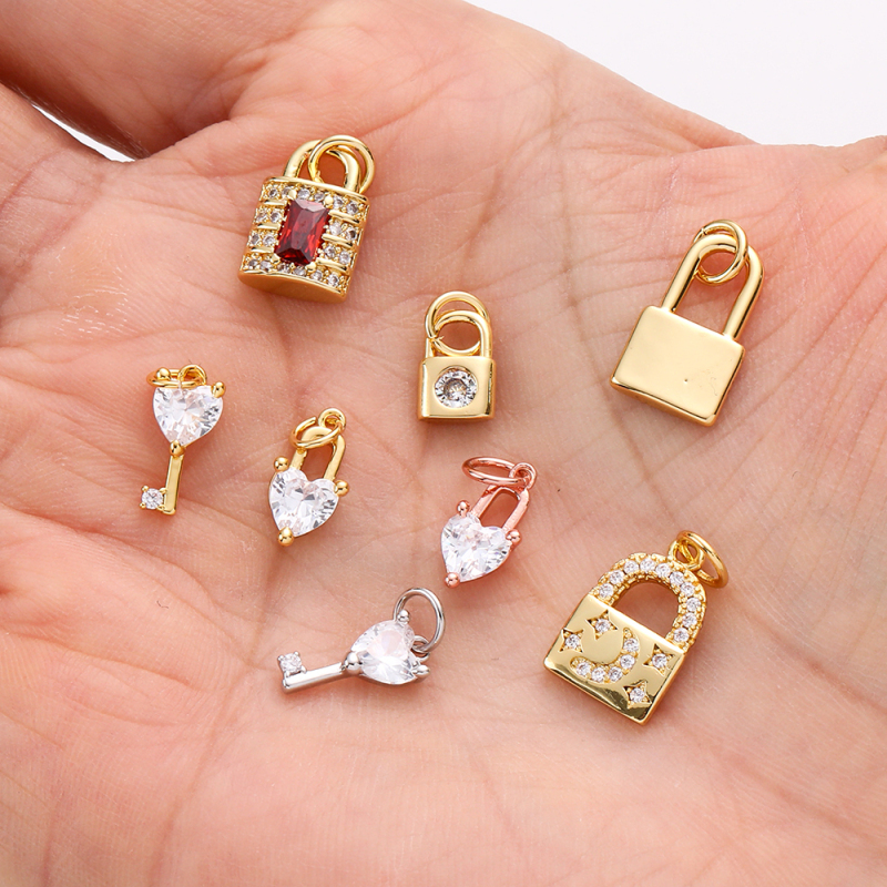 Wholesale Custom Factory Fashion Accessories Necklace Bracelet Pendant Zircon Charm Cubic Key Lock Diy Copper Jewelry