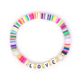 Fashion Handmade Lucky Bohemian Summer Beach  Colorful Polymer Clay Vinyl Heishi Beaded Letter Bracelet