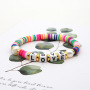 Fashion Handmade Lucky Bohemian Summer Beach  Colorful Polymer Clay Vinyl Heishi Beaded Letter Bracelet