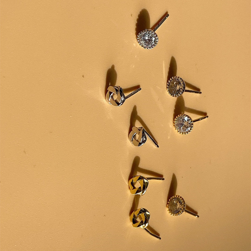 4Pairs Custom Simple Design 925 Sterling Sliver Cute Girls Jewelry Zircon Twist Ring Stud Earrings for Women
