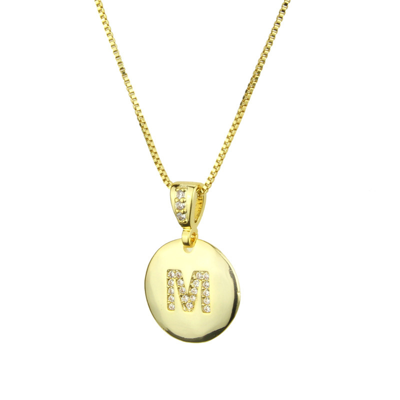 INS Style 18K Gold Plated Polished Brass Initial Letter Pendant Necklace with Zircon