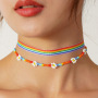 2pcs Flower Decor Couple Style Rainbow Colorful Ribbon Seed Beads Beaded Bracelet for Gift