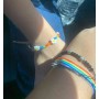 2pcs Flower Decor Couple Style Rainbow Colorful Ribbon Seed Beads Beaded Bracelet for Gift