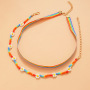 2pcs Flower Decor Couple Style Rainbow Colorful Ribbon Seed Beads Beaded Bracelet for Gift