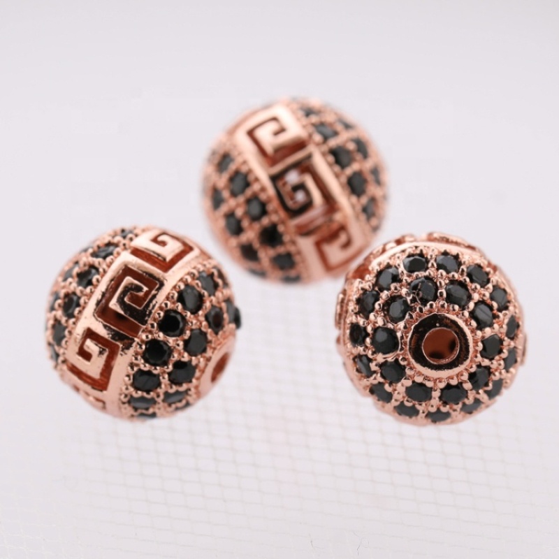 Micro Pave Craft Jewelry Handmade Hollow Gold Silver Beads Charm For Bracelet