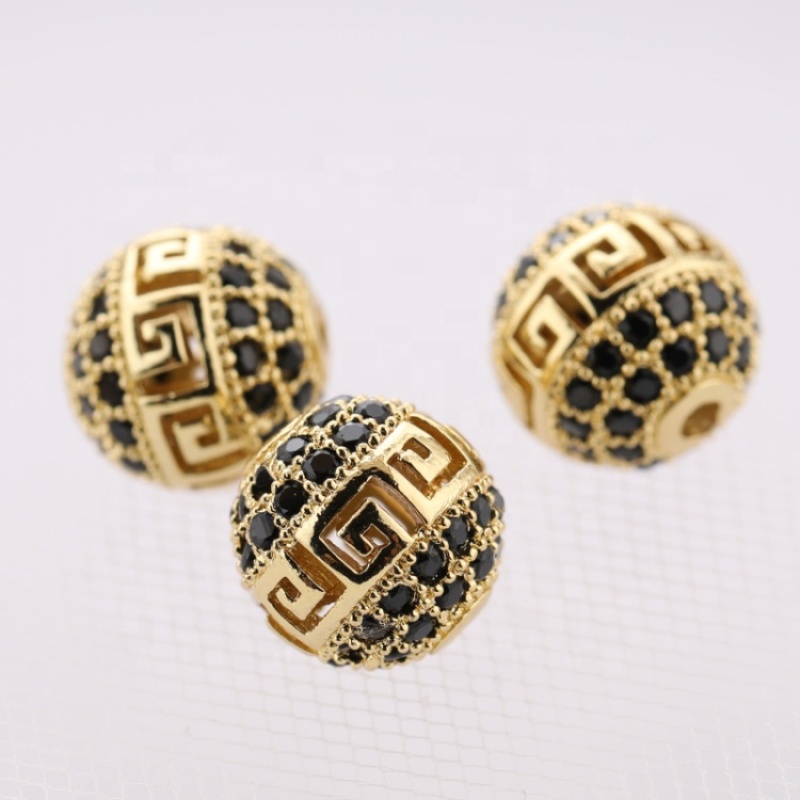 Micro Pave Craft Jewelry Handmade Hollow Gold Silver Beads Charm For Bracelet