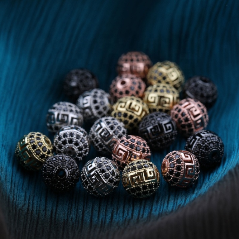 Micro Pave Craft Jewelry Handmade Hollow Gold Silver Beads Charm For Bracelet