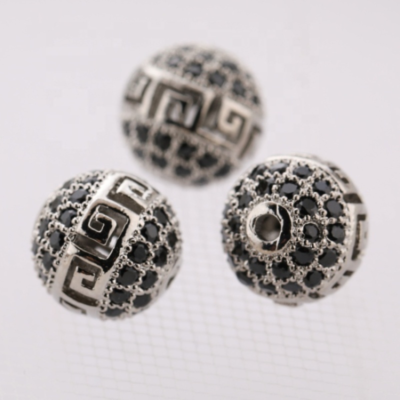 Micro Pave Craft Jewelry Handmade Hollow Gold Silver Beads Charm For Bracelet