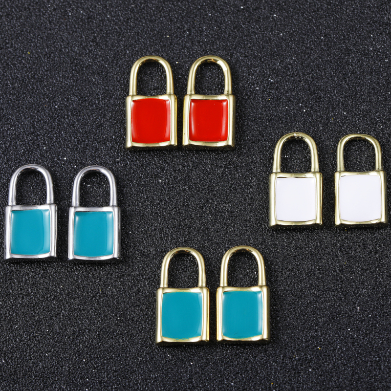 Micro Insert Zirconia Jewelry Gold Plated Pendants Enamel Lock Charms for Jewelry Making