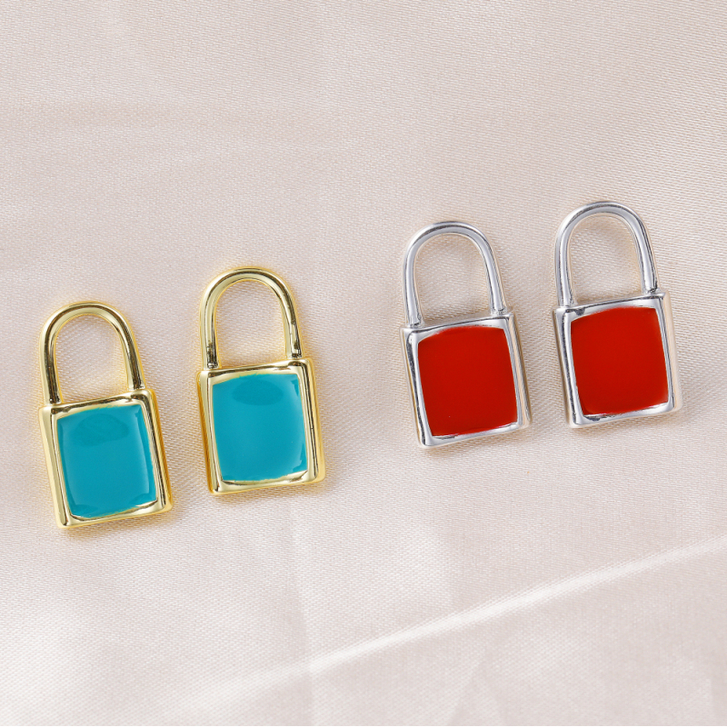 Micro Insert Zirconia Jewelry Gold Plated Pendants Enamel Lock Charms for Jewelry Making