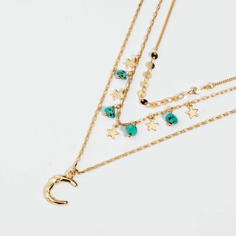 European and American new accessories multilayer crescent pendant necklace