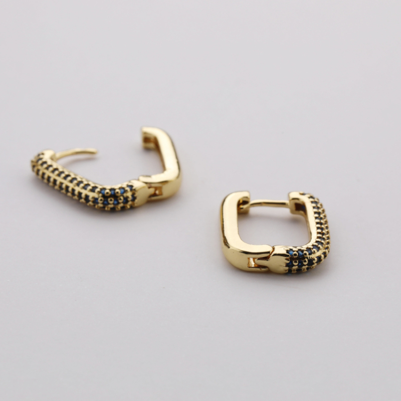 New Designer Micro Insert Zirconia Gold Brass Square-shaped Hoop Earrings Jewelry for Women and Girl