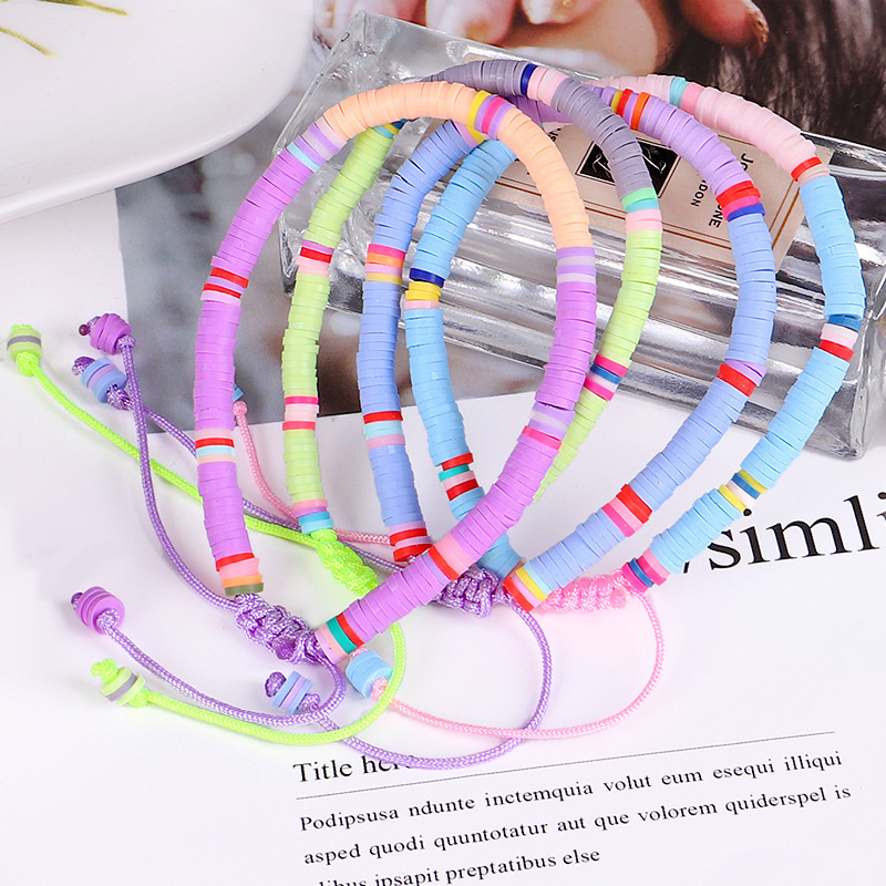 Fancy Jewelry Colorful Bohemian Elastic Beads Bracelets African Vinyl Discs Polymer Clay Disc Beads Bracelets