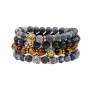 Men Handmade Custom Leopard Head Charm Elastic Tiger Eye Natural Stone Bead Bracelet