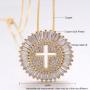 Hot Selling 3A Grade Zircon Round Shaped Hollow Cross Necklace Brass Gilded Micro-Inlaid Cross Pendant Necklace