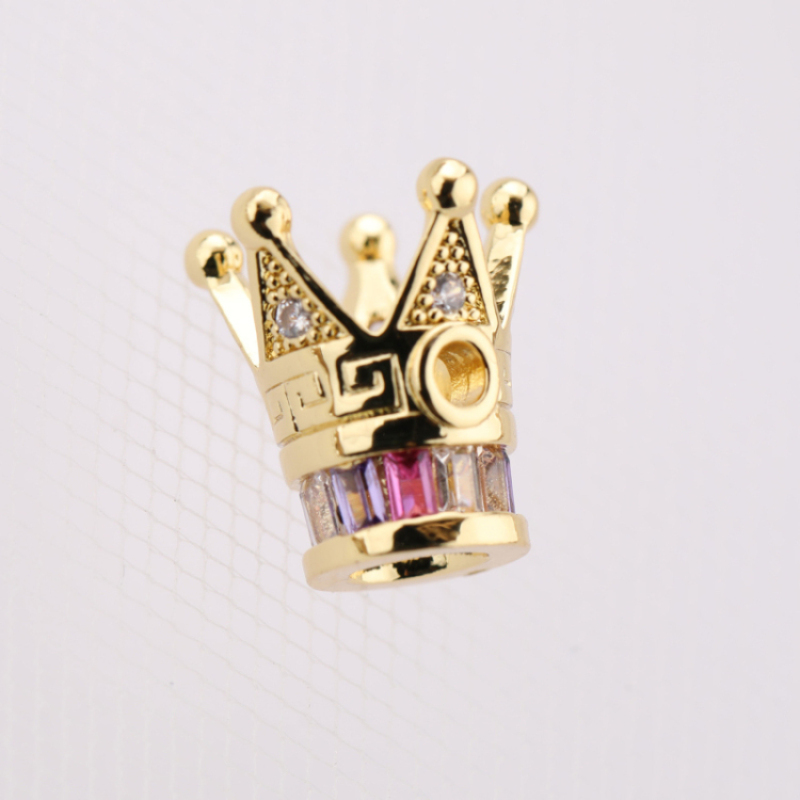 New Design Gold and Silver Plated Brass CZ Micro Insert Crown Charms for Bracelets