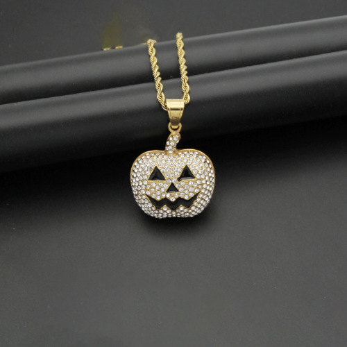 Luxury Halloween diamond jewelry  316L stainless steel skeleton pumpkin accessories for holiday