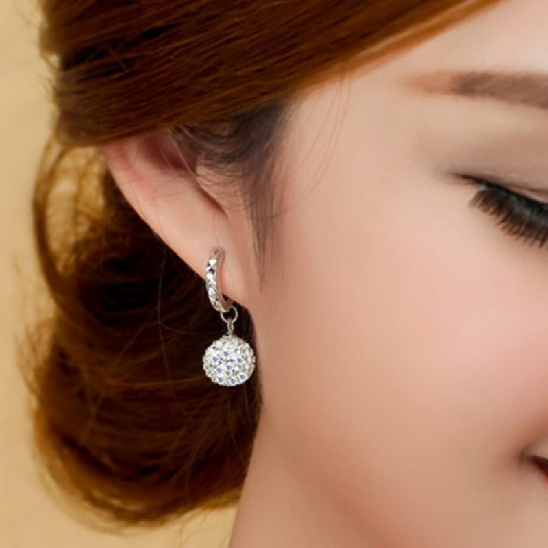 Fashion Shambhala Crystal Rhinestone Ball Dangle Earring Hot Selling Drop Hoop  Earring for Women