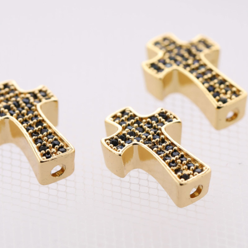 Custom Design Jet Jesus Christ Cross Charms Pendant Zircon Brass Micro Insert Bead Copper Gift for DIY Jewelry Making XCRS1418