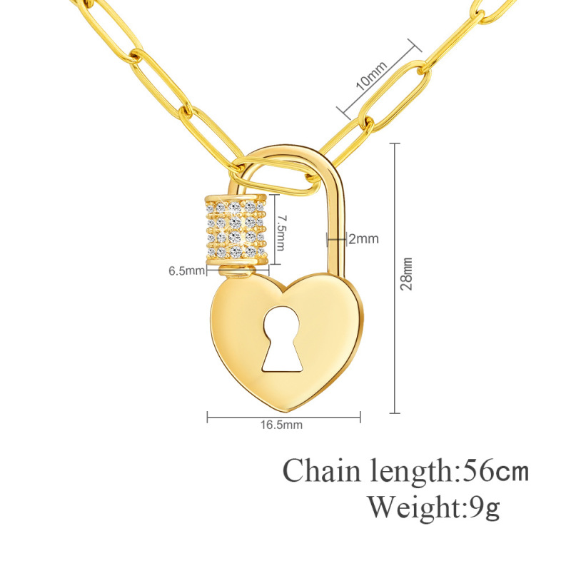 Gold Plated Stainless Steel Paper Clip Chain Heart Climbing Button Carabiner Necklace for women