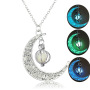 Wholesale luminous beads pumpkin pendant necklace silver plated moon Halloween light up necklace for lady
