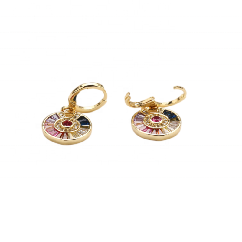 Luxury KC Gold Plated Zircon Paved Rainbow Round Hoop Earrings Jewelry CZ Gemstones Huggie Earring Set For Women Party Gift