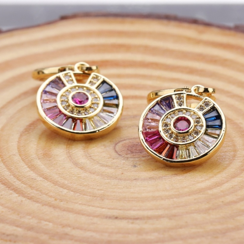 Luxury KC Gold Plated Zircon Paved Rainbow Round Hoop Earrings Jewelry CZ Gemstones Huggie Earring Set For Women Party Gift