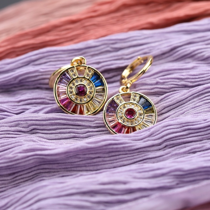 Luxury KC Gold Plated Zircon Paved Rainbow Round Hoop Earrings Jewelry CZ Gemstones Huggie Earring Set For Women Party Gift