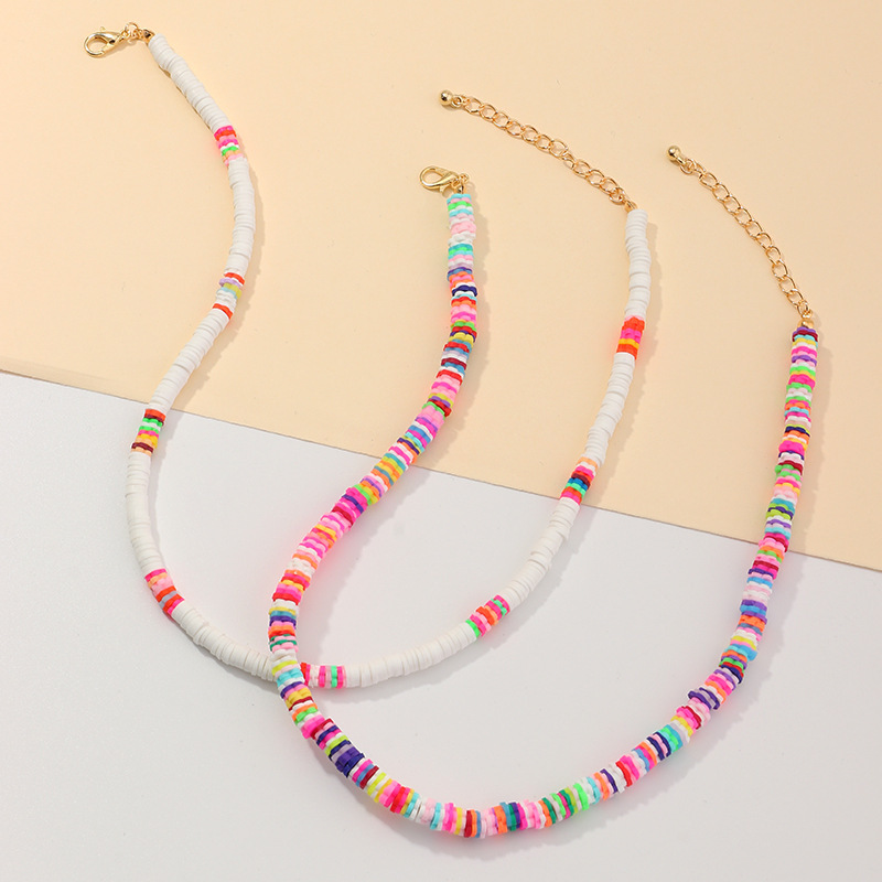 Trendy Custom Bohemian Style Colorful Polymer Clay Disc Multi Layered Vinyl Heishi Beads Necklace for Women